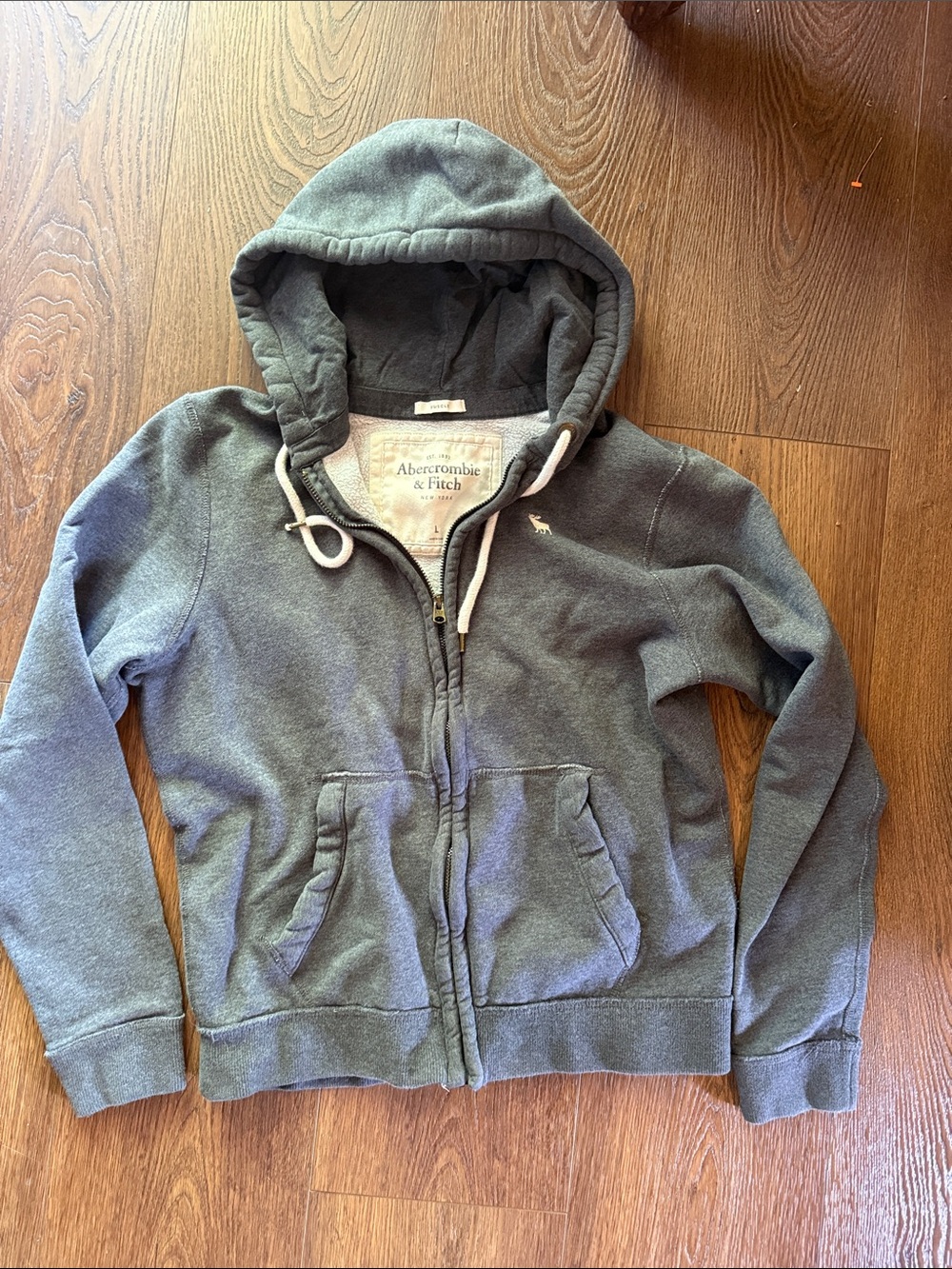 Abercrombie & Fitch Heather Gray Hooded Zip Sweatshirt Y2K A&F 92 EST. 92 Large